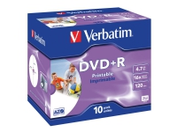 Bilde av Verbatim Datalifeplus - 10 X Dvd+r - 4.7 Gb 16x - Blekkstråleskrivbar Overflate - Cd-eske