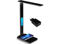 Media-Tech LEDITOU - Energibesparende LED skrivebordslampe med 15W QI trådløs lader. Opplyst vekkerklokke med °C/°F termometer, 3 lysfarger, 9 lysstyrkenivåer, berøringskontroll - svart farge