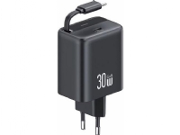 Usams USAMS Charger Lod. nettverk. 1xUSB-C med uttrekkbar USB-C Uttrekkbar PD+QC 30W Gan hurtigladekabel svart/svart YC Series CC241TC01 (US-CC241)