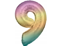 AMSCAN Folieballong stort nummer 9 Rainbow Pastell 60x86cm N34 pakket 9909707