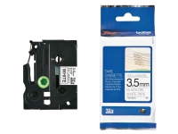 TZEN201 3.5mm (0.13") Black on White Non-Laminated Super Narrow tape for P-touch 8m