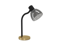 EGLO MACERE bordlampe i sort og børstet messing med røgfarvet glasskærm