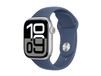 Apple Watch Series 10 (GPS) - 42 mm - sølvaluminium - smart ur med sportsbånd - fluoroelastomer - denim - båndstørrelse: S/M - 64 GB - Wi-Fi 4, UWB, Bluetooth - 30 g