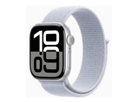 Apple Watch Series 10 (GPS) - 42 mm - sølvaluminium - smartklokke med sportssløyfe - myk dobbeltlagsnylon - blå sky - håndleddstørrelse: 130-200 mm - 64 GB - Wi-Fi 4, UWB, Bluetooth - 30 g