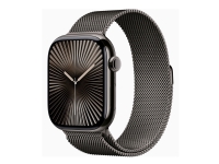 Apple Watch Series 10 (GPS + Cellular) - 46 mm - skifer titan - smartklokke med fint strikket løkke - nett av rustfritt stål - skifer - båndbredde: M/L - 64 GB - LTE, Wi-Fi 4, UWB, Bluetooth - 4G - 41.7 g