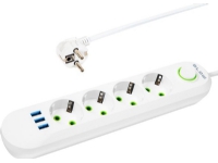 Blow 98-225# PS-450 nettverksforlengelseskabel 4-kontakter 3xUSB 5m hvit 2x1mm