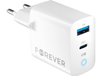 TelForceone Forever TC-06-65AC GaN PD QC-lader 1x USB-C 1x USB 65W hvit