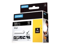 DYMO Rhino Coloured Vinyl - Vinyl - permanet adhesiv - hvitt på svart - Rull (1 cm x 5,5 m) 1 kassett(er) tape - for DYMO ILP219 Rhino 1000, 4200, 5000, 5200, 6000 RhinoPRO 1000, 3000, 5000, 6000, 6500 Papir & Emballasje - Etiketter - Manuel farget