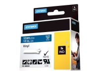 DYMO Rhino Coloured Vinyl - Vinyl - hvitt på blått - Rull (1,2 cm x 5,5 m) 1 kassett(er) tape - for DYMO ILP219 Rhino 1000, 4200, 5000, 5200, 6000 RhinoPRO 1000, 3000, 5000, 6000, 6500 Papir & Emballasje - Markering - Etiketter og Teip