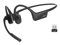 SHOKZ OpenComm2 UC - 2025 Upgrade - hodesett - åpent øre - bak-nakken-montering - Bluetooth - trådløs - USB-A via Bluetooth-adapter - svart - Zoom Certified