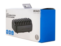 DELTACO - Ladestasjon - 120 watt - PD - 10 utgangskontakter (USB, 24 pin USB-C) - svart