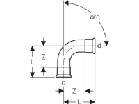 Geberit 1768132 Bøy 90°, 2 muffer 15 x 15 mm