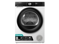 Hisense DH3S802BW3, Frittstående, Frontmatet, Varme pumpe, Hvit, Rotasjon, Berøringskontroll, Venstre/høyre
