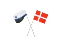 Studenterhue og flag på pind, blå
