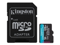 Kingston Canvas Go! Plus - Flashminnekort (microSDXC til SD-adapter inkludert) - 128 GB - A2 / Video Class V30 / UHS-I U3 / Class10 - microSDXC UHS-I