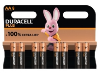 Duracell Plus, Engangsbatteri, AA, Alkalinsk, 1,5 V, 8 stykker, Sort, Gull